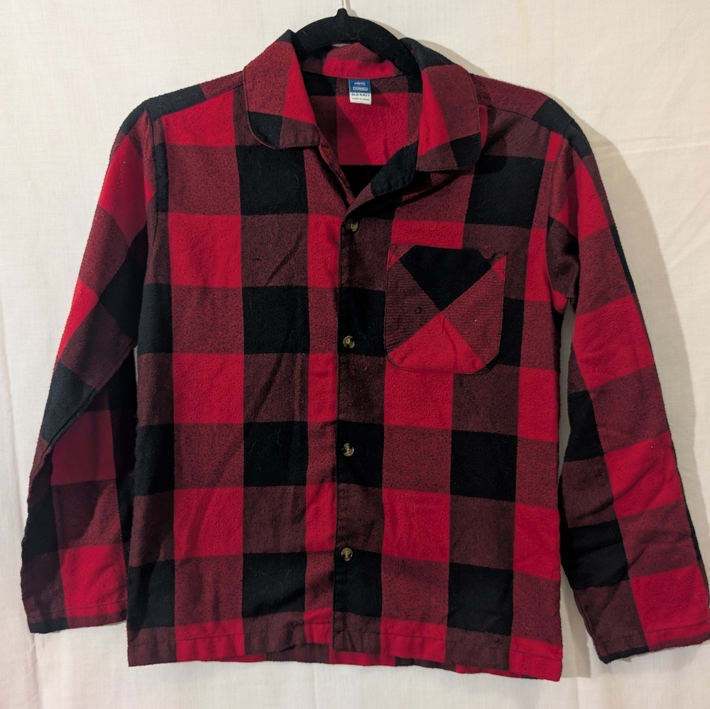 Old Navy Red Black Buffalo Plaid Flannel Lounge Pajama Top, Size Large (10-12)